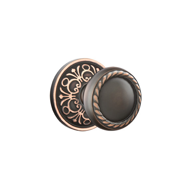 Ensemble de faux boutons Emtek avec rosette et bouton de corde Lancaster, Bronze frotté à l'huile