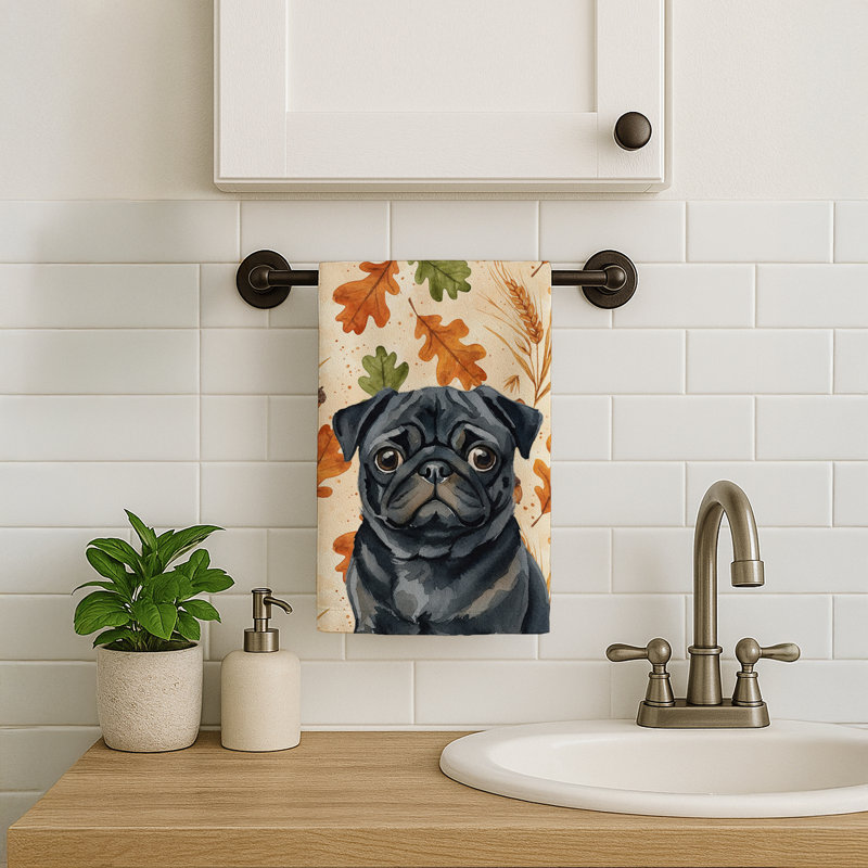 Serviette de cuisine noire Pug Heirloom, Pug noir