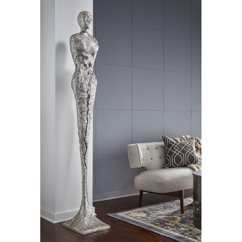 Skinny Chiseled Female Statue, Silver