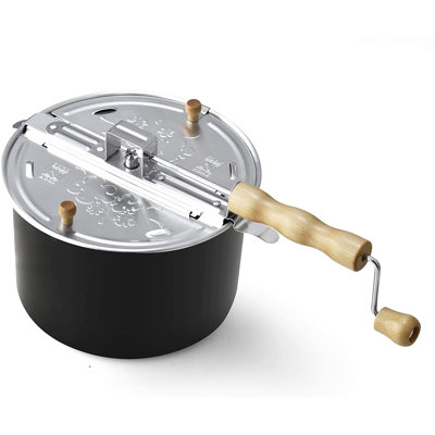Cook N Home Basics 6 Quart Stovetop Popcorn Popper with Crank, 3-Minute Stirring Popcorn Maker, Aluminum Popcorn Pot with Metal Gears, Black