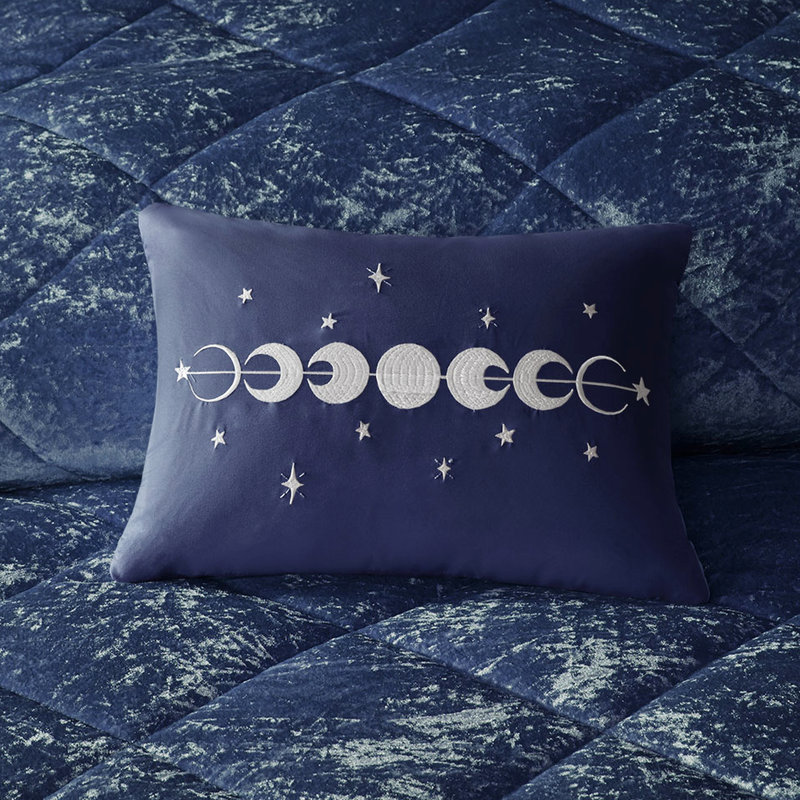  Édredon en velours bleu marine - rembourrage, motif à losanges, avec coussin décoratif, housse, taies décoratives et, Navy