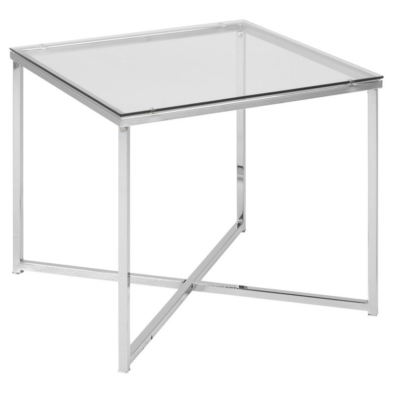 Alia Cross Legs End Table, Clear, Chrome