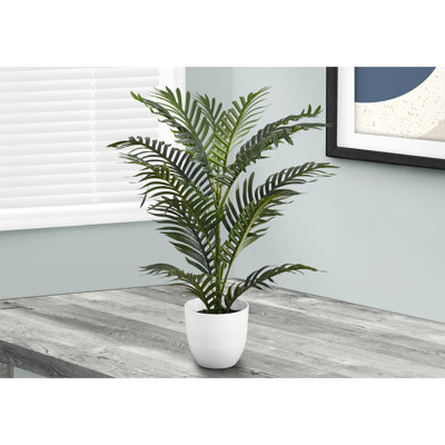 Plante artificielle de palmier 28 pouces, 12 feuilles réglables en soie verte avec pot blanc