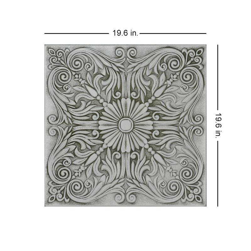 Spanish Silver 1.6 ft. x 1.6 ft. Polystyrene Glue-up Ceiling Tile, Moss Gray