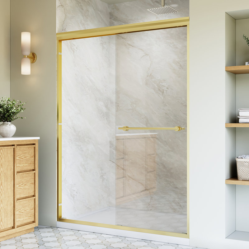  50-54"Wx 72" H Framed Sliding Shower Door with  1/4 inch(6mm) Clear Tempered Glass and Dual Handles,Brushed Gold