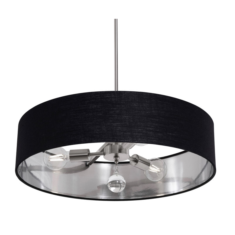 Luminaire suspendu simple à 3 lumières Woodvale, Noir / argent, Nickel satiné