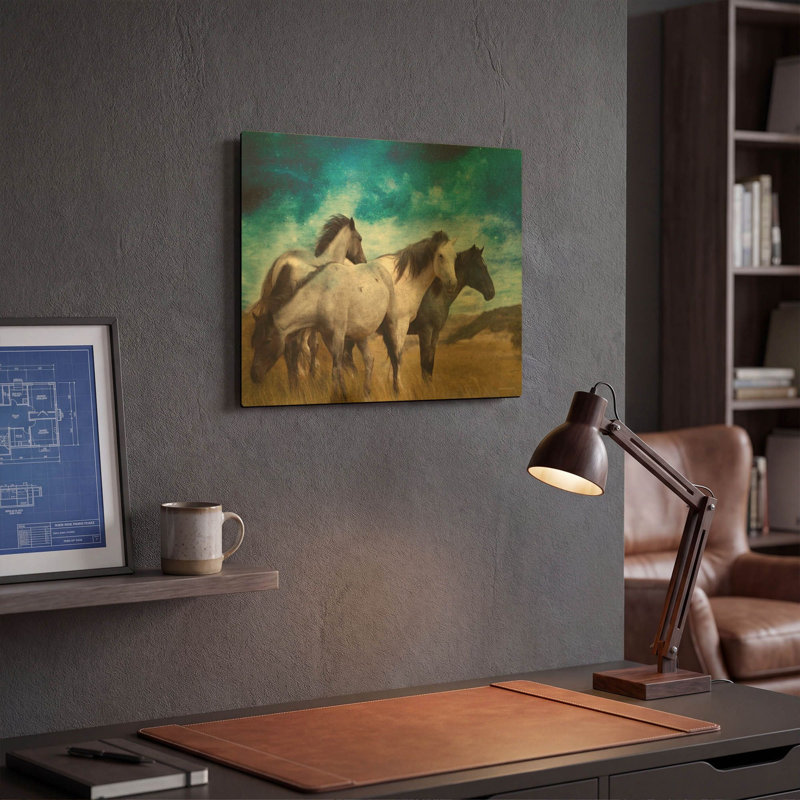 « Troupeau de chevaux sous un ciel étoilé » par Bluebird Barn, décoration murale en métal doré, 40,6 x 30,5 cm