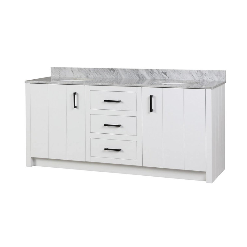 Meuble-lavabo double Cora, Bleu marine, Or, gris