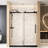 Single Sliding Shower Door, 1/4 " 6 Mm  Clear Tempered Glass 56 - 60 "W X 76" H, Stainless Steel Handle, Film, Square Tube Track, Matte Black For Bathroom Door In Black, Glass, Proof Track And Handle