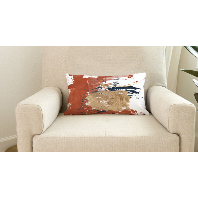 Coussin lombaire intérieur / extérieur abstrait Sarian, Orange brûlé / or / blanc