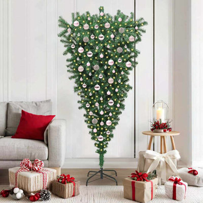 vidaXL Upside-down Artificial Pre-lit Christmas Tree with Ball Set