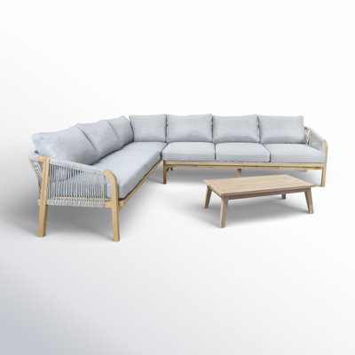 Bowery 2-Piece Acacia Outdoor Sectional Sofa with Rope Weave and Cushions