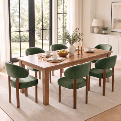 Modern Upholstered Dining Chairs with Curved Back & Solid Wood Legs