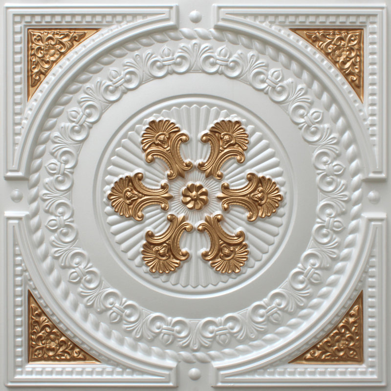 Carreau de plafond en PVC 2 pi x 2 pi Falkirk Perth, Perle / blanc / or