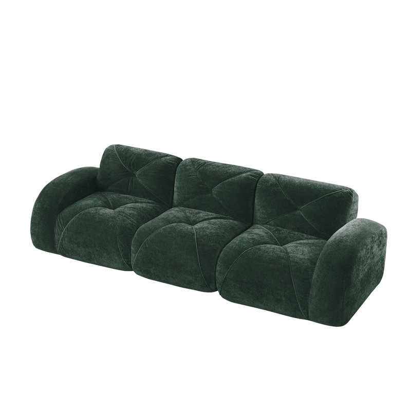 Pondera 110'' Velvet Upholstered 3-Seater Sectional Sofa with Tufted Cushions, Velvet - Green, 29.9" H x 110.6" W x 37.4" D