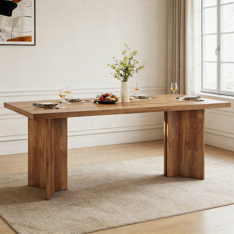Table de salle à manger 63 "pour 4-6 personnes - Grande table de cuisine en noyer avec plateau épais, Noyer brun