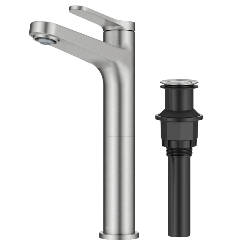 KRAUS Indy Bathroom Faucet For Vessel Sink In Spot-Free With Single Handle, Pop Up Drain And Supply Lines, Brushed Nickel