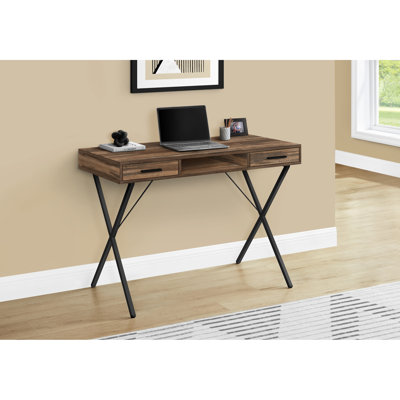 Bureau d'ordinateur moderne pour bureau, 42 po de longueur, stratifié brun, métal noir, avec options de rangement Contemporary L 42 po, structure en métal, espace
