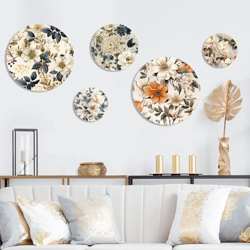 Ensemble d'art mural rond 5 plantes