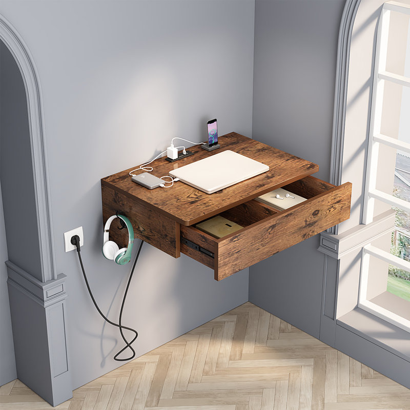 Bureau de chargement mural, petite table de rangement murale pour les petites pièces, Brun