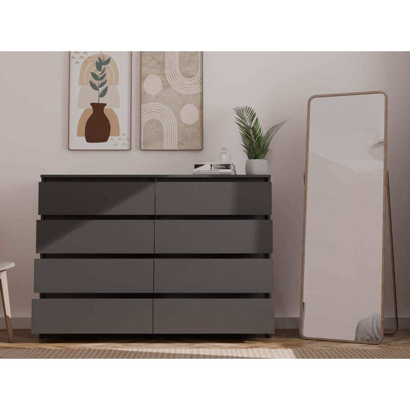 120cm W 8 - Drawer Chest of Drawers, BLACK