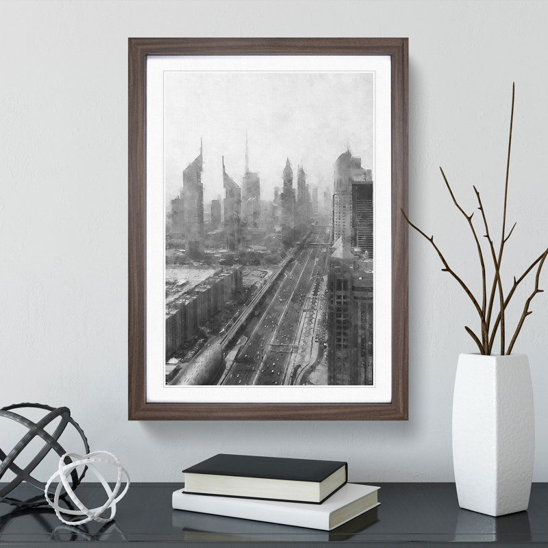 Dubai Skyline Vol.1 - Picture Frame Painting, 36cm H x 27cm W x 2cm D, Walnut Framed