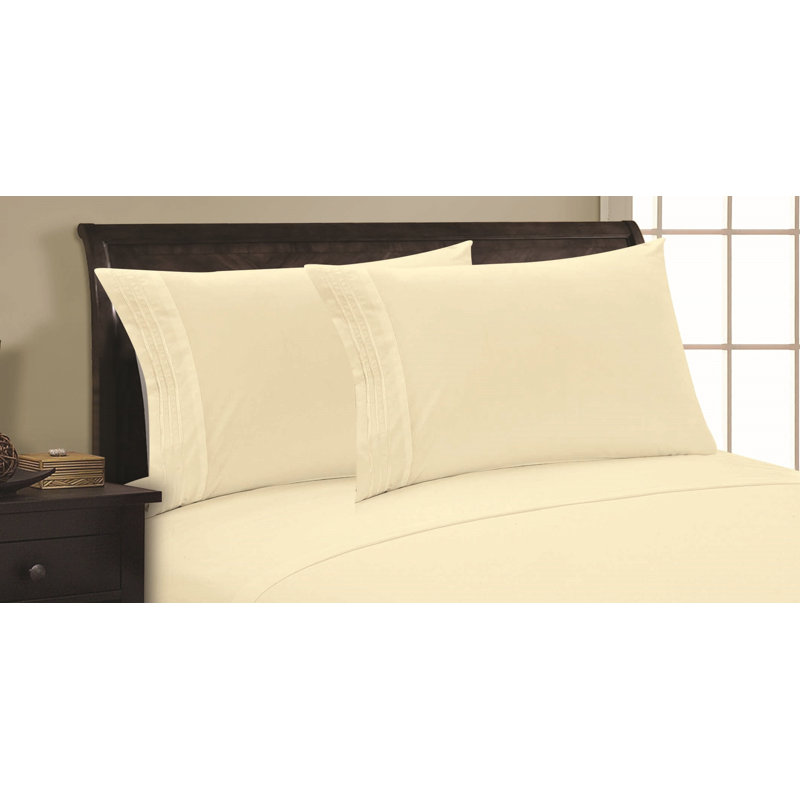  Embossed Stripe Brushed Microfiber Pillowcase Set, Beige, King Pillowcase