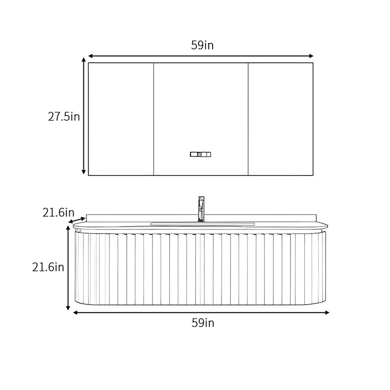 Simple modern style bathroom cabinet, 21.6" H x 59" W x 21.6" D