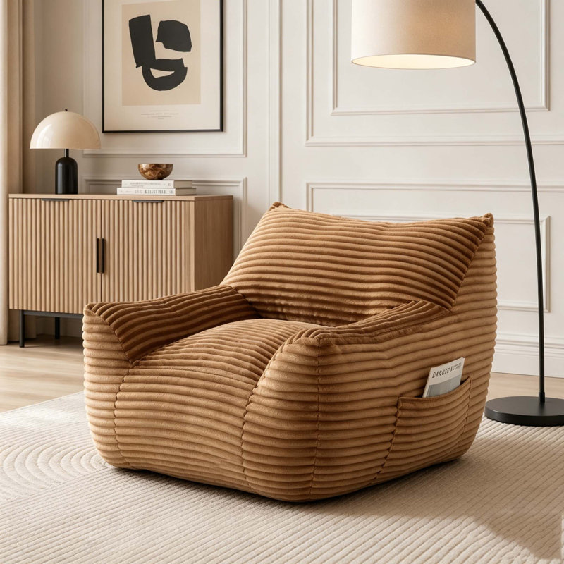 Fauteuil à billes pour adultes, canapé paresseux surdimensionné pour salon confortable, Brown, No