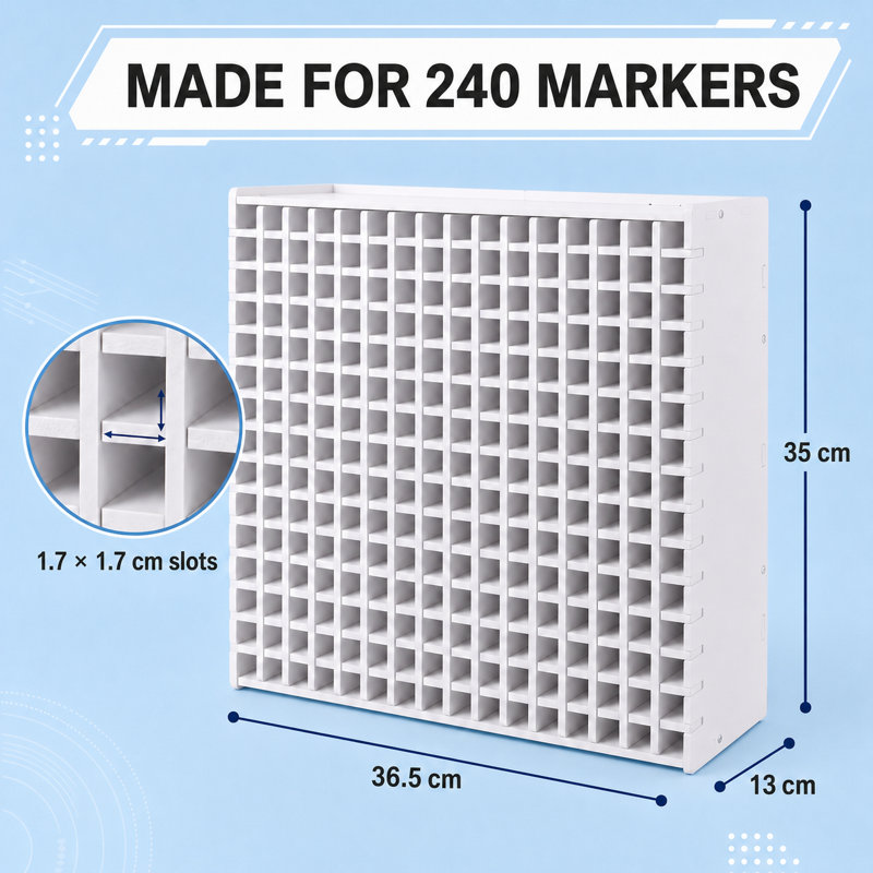 Vertical Desktop Marker Pen Storage Organiser, Holds 240 Markers, Plastic Art Pen Display Rack for Artist Markers and Colouring Pens, Desk Art Supply Storage for Home Studio