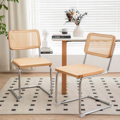 Ensemble de 2 chaises de salle à manger, chaises d'appoint latérales en rotin de velours avec pieds chromés, chaises de style moderne Mid-Century conçues par Breuer, chaises de cuisine de salle à manger rembourrées