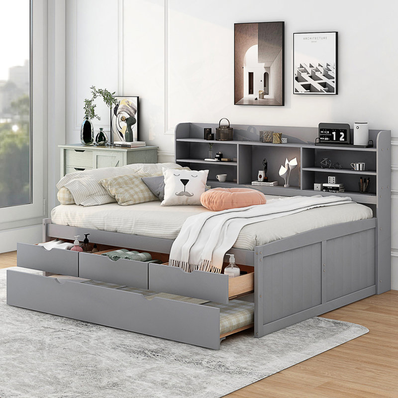 Lit avec rangement gigogne, Full, Gris