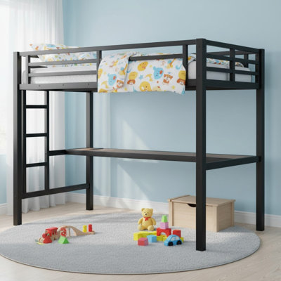 Metal Twin Size Loft Bed with Power Outlet and LED Lighted for Bedroom