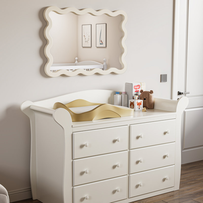 Rectangle Solid Wood Wavy Flat Wall Mirror, Warm White, 30" x 22"
