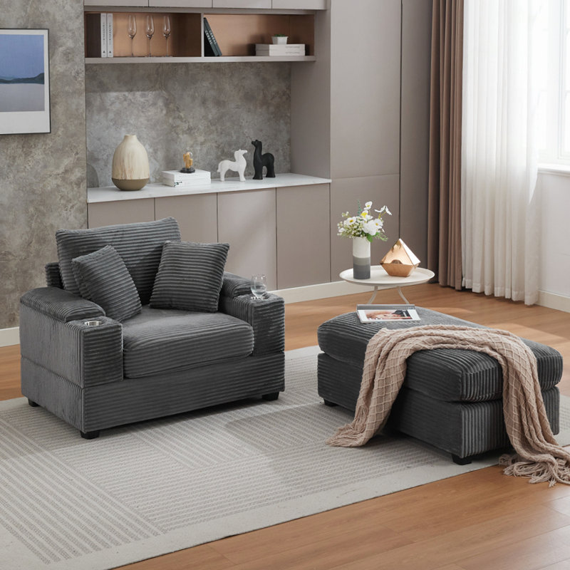 Canapé avec méridienne rembourrée Corduroy, Gris