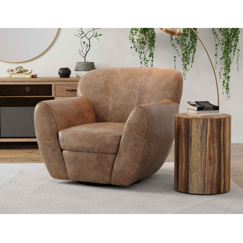 Fauteuil pivotant d'appoint Esis, coussins moelleux, similicuir, Similicuir brun