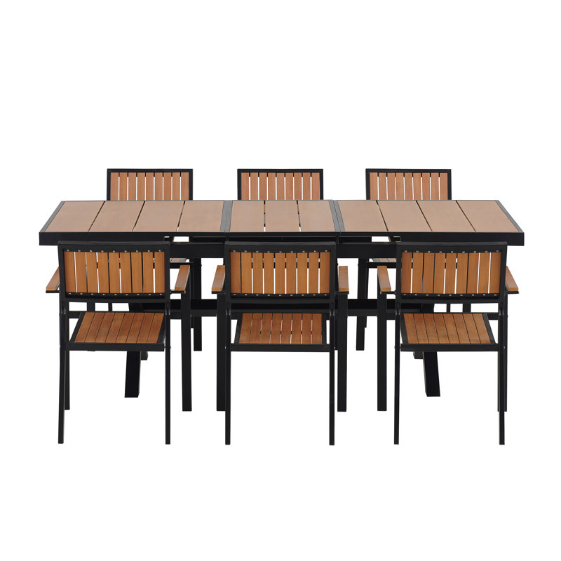 Ensemble de salle à manger flexible pour l'extérieur avec six chaises et une table extensible de 62,9 à 82,6 pouces pour des arrangements personnalisés
