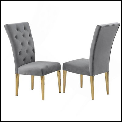 Modern Velvet Upholstered Dining Chair Set Of 2, Gold Finish Legs Tufted Kitchen Chair