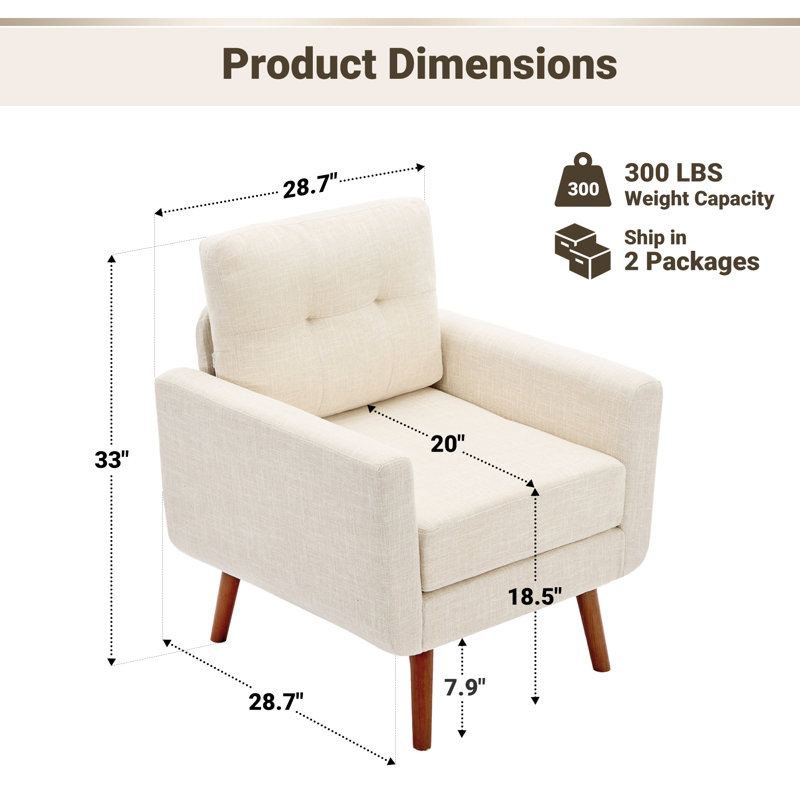 Jadier 30" Wide Tufted Armchair, Beige 100% Polyester