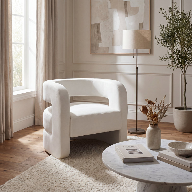 Fauteuil demi-tonneau l 32 "Anissa, Mélange de lin blanc
