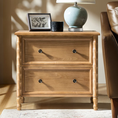 Lucious Transitional 26''W 2-Drawer Spindle End Table with Charging Station and Simple Assembly