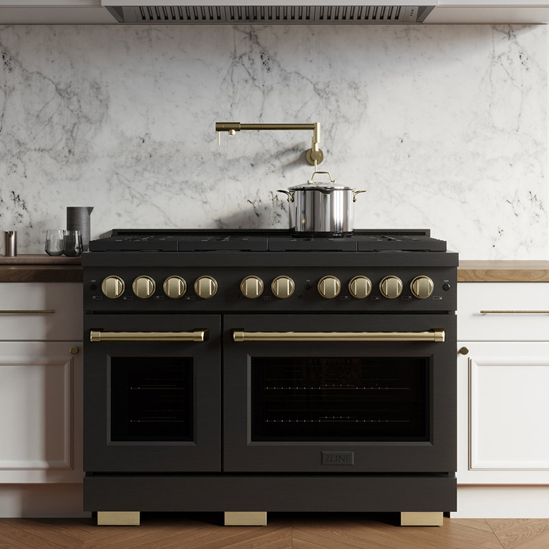 ZLINE Autograph 48 in. Gas Range in Stainless Steel, Black/Champagne Bronze
