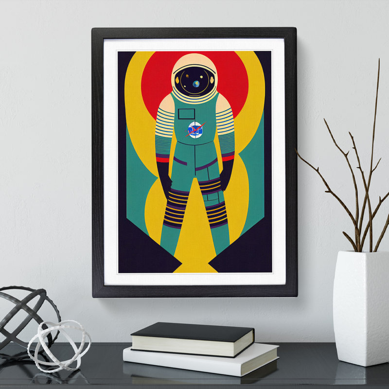 Astronaut Pop Art No.2 1 Piece Single Picture Frame Wall Art, 64cm H x 46cm W x 2cm D, Black Framed