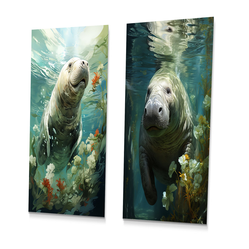 «Green Manatee Grace I», ensemble de 2 reproductions de photos d'animaux côtiers, H 32 po x l 32 po