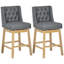 Ensemble de 2 tabourets de bar à hauteur pivotante de 180 degrés avec repose-pieds en bois massif et capitonnage à boutons
