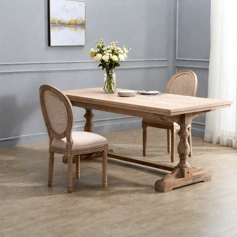 Comfortable Dining Chairs, Linen Wood French Farmhouse Kitchen Set