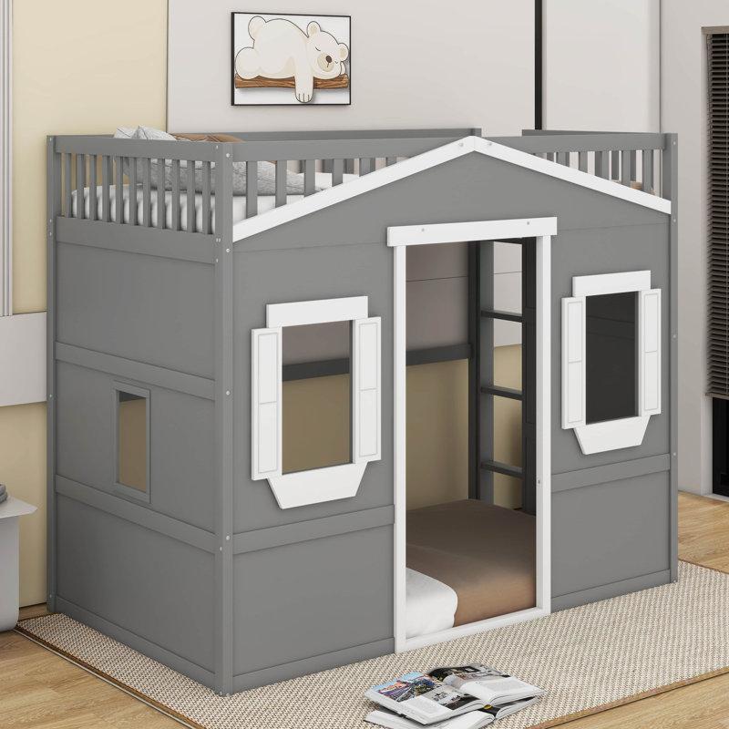Lit mezzanine avec échelle House, Gris / Blanc, Lit simple
