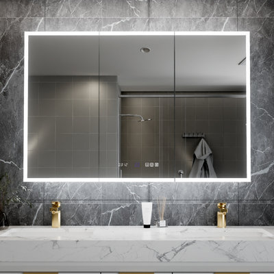 Twels 32"H LED Lighted Backlit Mirror Bathroom Medicine Cabinet with Magnifier Recessed Or Surface Mounted BLUM Hinges Front And Back Light