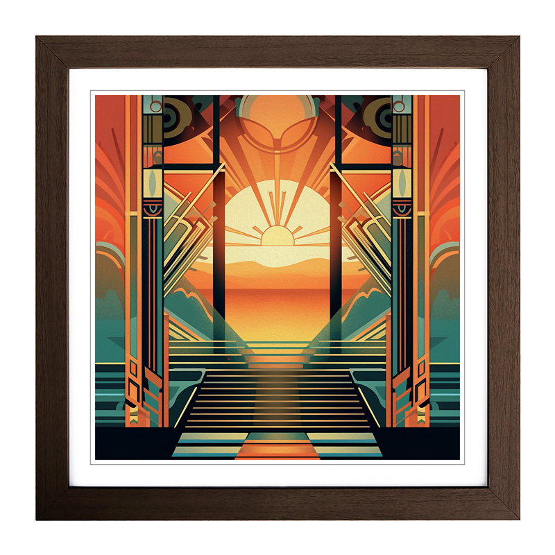 Sunrise Art Deco No.1 - Single Picture Frame Print on Wood, Walnut
