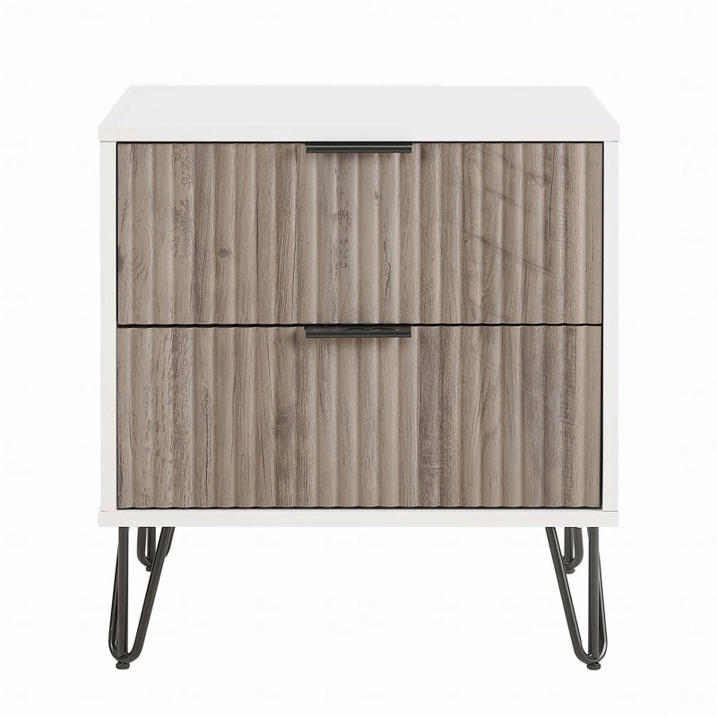 Table de chevet 2 tiroirs Dumbo, Blanc / gris rustique